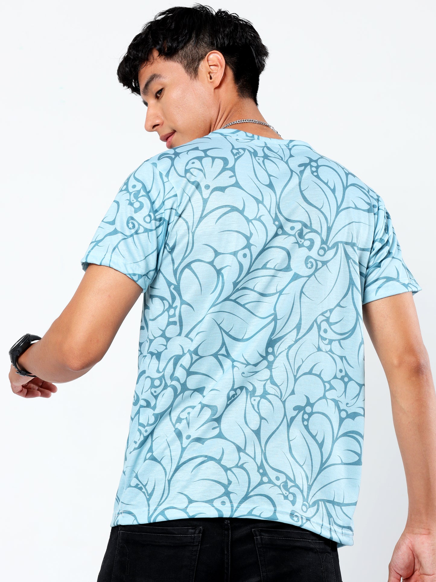 Blue Foliage Printed T-Shirt