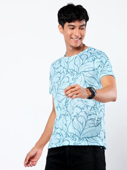 Blue Foliage Printed T-Shirt